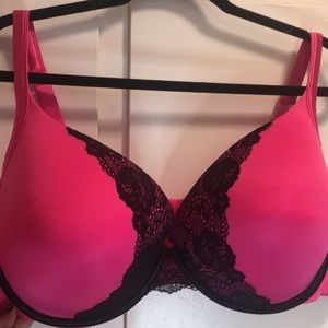 NWOT hot pink w/ lace smooth boost plunge bra 50C